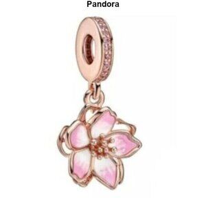 Rose Gold Plated Cherry Blossom Dangle Charm Fits Pandora Charm Bracelets